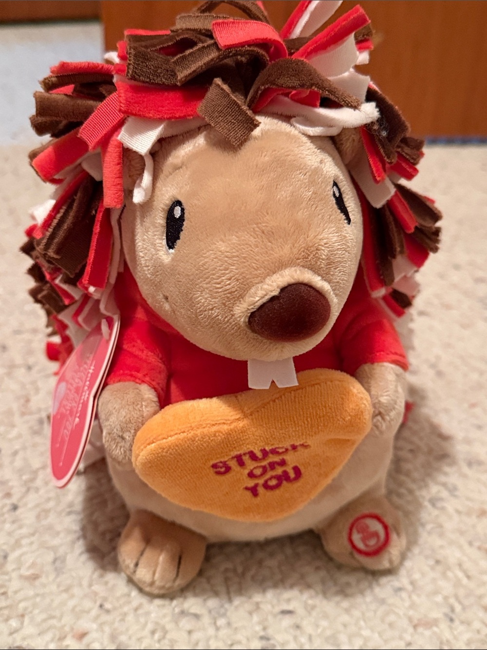 Plush Hedgehog in Red with Brown, White, Cream Accents